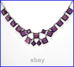 Antique Art Deco Sterling Silver Riviere Amethyst Crystal Glass Bib Necklace