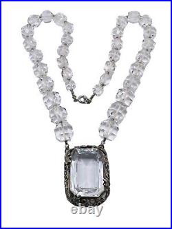 Antique Art Deco Sterling Silver & Rock Crystal Necklace