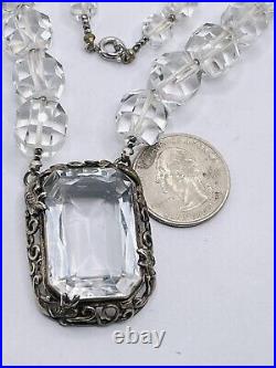 Antique Art Deco Sterling Silver & Rock Crystal Necklace