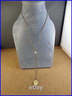 Antique Art Deco Sterling Silver Yellow Enamel Locket Pendant Bolo Necklace #258