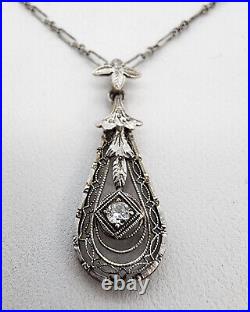 Antique Art Deco Style Bridal Necklace 10K White Gold 2.2 Ct Simulated Diamond