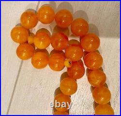 Antique Art Deco Tangerine Bakelite Plastic Big Bead Necklace