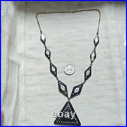 Antique Art Deco Triangle Bengal Style Bakelite Marble Necklace