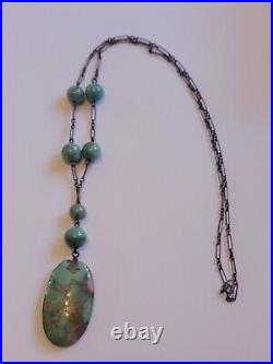 Antique Art Deco Turquoise Paperclip Chain Necklace 26in