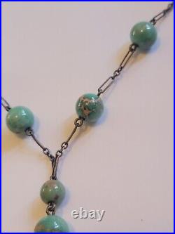 Antique Art Deco Turquoise Paperclip Chain Necklace 26in