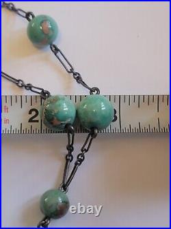 Antique Art Deco Turquoise Paperclip Chain Necklace 26in