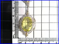 Antique Art Deco Vaseline Uranium Glass Yellow Black Hills Pendant Necklace 16