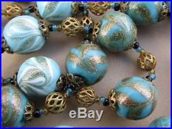 Antique Art Deco Venetian Aventurine Feather Fancy Glass Trade Beads Necklace