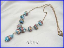 Antique Art Deco Venetian Blue Wedding Cake Roses Lavaliere Vintage Necklace