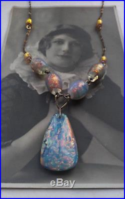 Antique Art Deco Venetian Bohemian Czech Fiery Opalescent Foil Beads Necklace