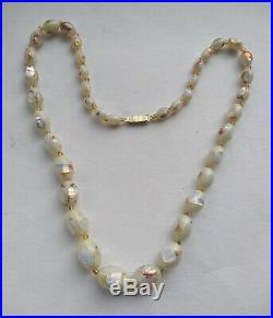 Antique Art Deco Venetian Bohemian Czech Uranium Fiery Opal Foil Beads Necklace