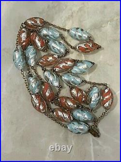 Antique Art Deco Venetian Murano Glass Silver Foil Coral & Blue Swirl Beads 50