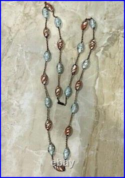 Antique Art Deco Venetian Murano Glass Silver Foil Coral & Blue Swirl Beads 50