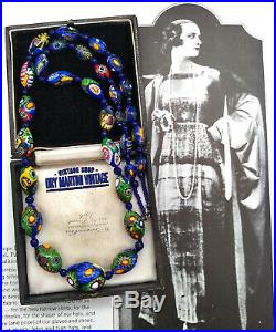 Antique Art Deco Venetian Murano Millefiori Beads Flapper Necklace Rethreaded