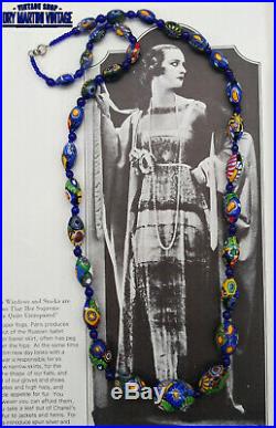 Antique Art Deco Venetian Murano Millefiori Beads Flapper Necklace Rethreaded