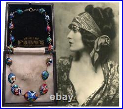 Antique Art Deco Venetian Murano Millefiori Chunky Oval Beads Necklace Gift