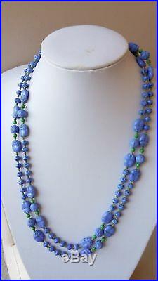 Antique Art Deco Vintage Egyptian Revival Max Neiger Blue Glass Scarab Necklace