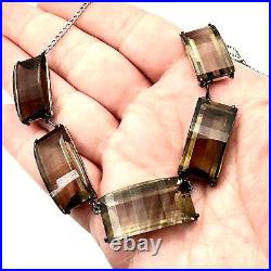 Antique Art Deco Vintage Faceted Smoky Quartz Sterling Silver Necklace Estate