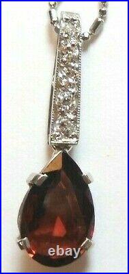 Antique Art Deco Vintage Pear Shape Garnet Diamond Necklace Pendant Platinum