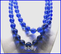 Antique Art Deco cobalt blue large glass bead necklace double strand 16 in 10 mm