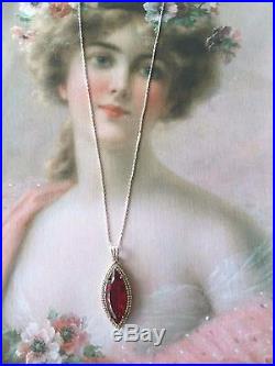 Antique Art Deco vintage Czech crystal pendant Sterling Silver chain Necklace