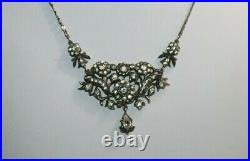 Antique Art Nouveau Deco Sterling Silver French Paste Basket Drop Necklace