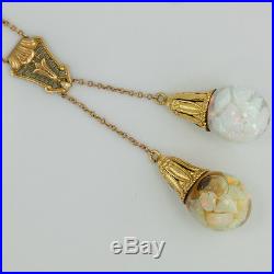 Antique C. 1920 Art Deco 14k Gold Floating Opal Lavaliere Pendant Necklace