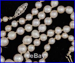 Antique C 1940 Art Deco 14k Yellow Gold Lustrous Graduated Akoya Pearl Necklace