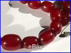 Antique Cherry Amber Bakelite Barrel Beads Necklace 86 Grams Art Deco