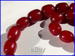 Antique Cherry Amber Bakelite Barrel Beads Necklace 86 Grams Art Deco