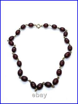 Antique Cherry Amber Bakelite Bead Rolled Gold Short Coker Necklace 14.5