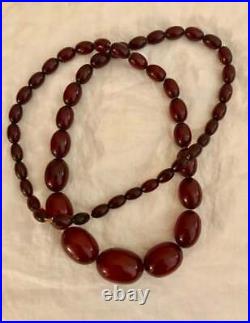 Antique Cherry Amber Bakelite Faturan Art Deco Large Bead Graduated Necklace 78g