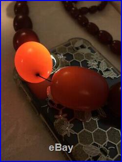 Antique Cherry Red Amber Faturan Bakelite Olive Bead Necklace 112g 34 Long