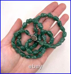 Antique Chinese Export Old Art Deco Necklace Carved Jade Nuggets Beads Graduated