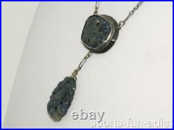 Antique Chinese Sterling Silver Art Deco Carved Bird Lapis Lazuli Bead Necklace