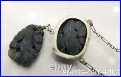 Antique Chinese Sterling Silver Art Deco Carved Bird Lapis Lazuli Bead Necklace