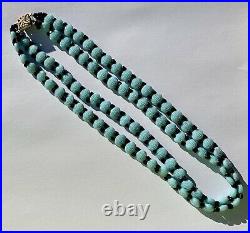 Antique Czech Art Deco Double Row Turquoise Molded Glass Bead Collar Necklace