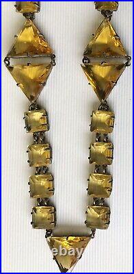 Antique Czech Czechoslovakia? Art Deco Open Back Amber Yellow Glass Necklace