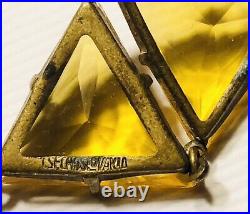 Antique Czech Czechoslovakia? Art Deco Open Back Amber Yellow Glass Necklace