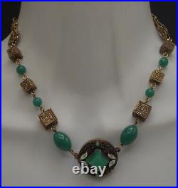 Antique Czechoslovakia Art Deco Max Neiger Jade Peking Glass Enamel Necklace