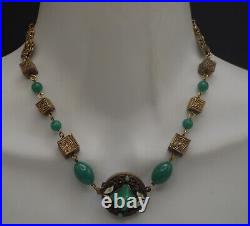 Antique Czechoslovakia Art Deco Max Neiger Jade Peking Glass Enamel Necklace