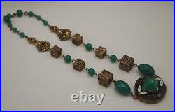 Antique Czechoslovakia Art Deco Max Neiger Jade Peking Glass Enamel Necklace