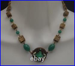 Antique Czechoslovakia Art Deco Max Neiger Jade Peking Glass Enamel Necklace