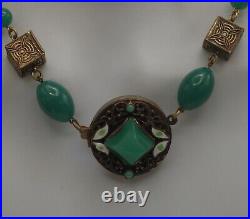 Antique Czechoslovakia Art Deco Max Neiger Jade Peking Glass Enamel Necklace