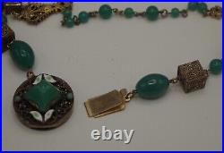 Antique Czechoslovakia Art Deco Max Neiger Jade Peking Glass Enamel Necklace