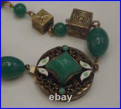 Antique Czechoslovakia Art Deco Max Neiger Jade Peking Glass Enamel Necklace