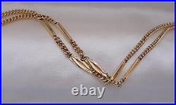 Antique Deco 14K YELLOW GF Embossed Bar-Link Watch Chain NECKLACE (17) #560