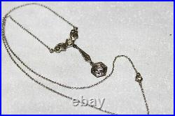 Antique Edwardian Art Deco 14k White Gold Diamond Lavalier Y drop Necklace