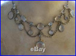 Antique Edwardian/Art Deco Moonstone Necklace Festoon Lavaliere on Silver Chain