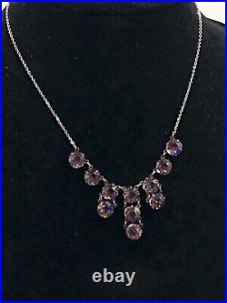 Antique Edwardian Art Deco Necklace Open Back Amethyst Crystal Negligee STERLING